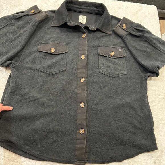 Billabong - Charcoal Gray Fleece w/Distressed Trim Pockets Trucker Shirt Jacket - Picture 5 of 10